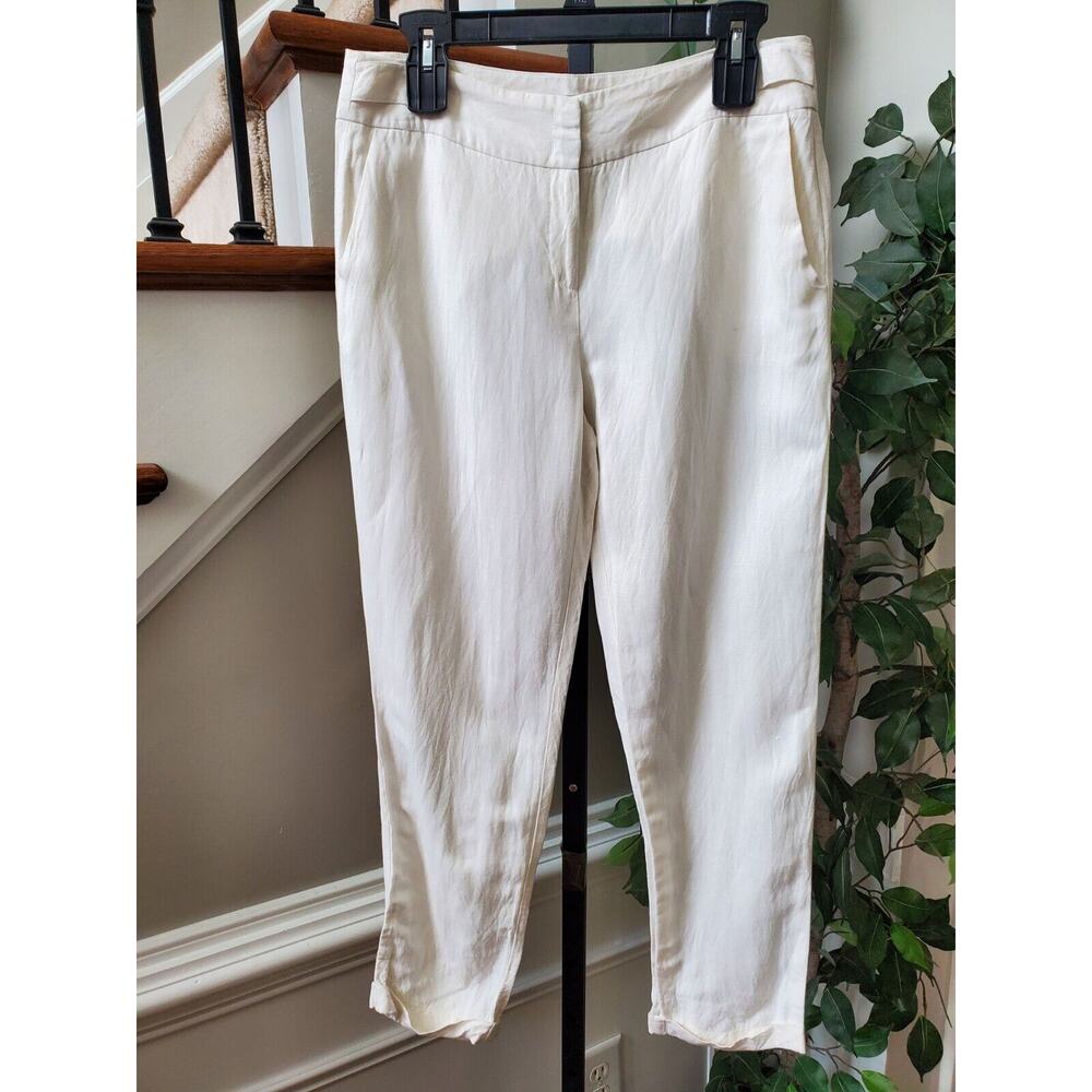 Cortelle Women White Solid Polyester Mid Rise Straight Leg Trouser Pant Size 40